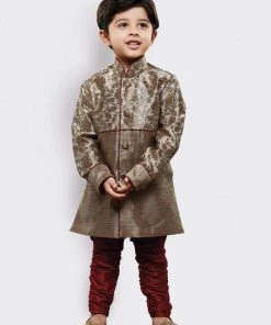 JBN Creation Vastramay Boys' Bronze Silk Blend Sherwani Buy 1 Get 1