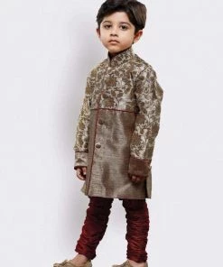 JBN Creation Vastramay Boys' Bronze Silk Blend Sherwani Buy 1 Get 1