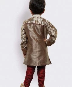 JBN Creation Vastramay Boys' Bronze Silk Blend Sherwani Buy 1 Get 1