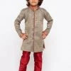 JBN Creation Boys' Grey Cotton Silk Sherwani And Churidar Set