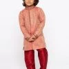 JBN Creation Boys' Pink Cotton Silk Sherwani And Churidar Set