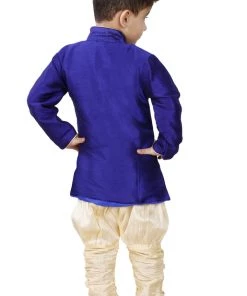 JBN Creation Boys' Blue Cotton Silk Kurta And Breedges Set