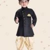 JBN Creation Boys' Black Cotton Blend Sherwani