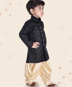 JBN Creation Boys' Black Cotton Blend Sherwani
