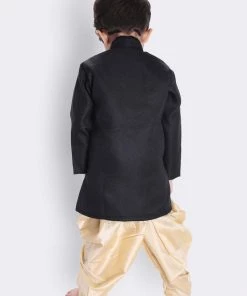JBN Creation Boys' Black Cotton Blend Sherwani