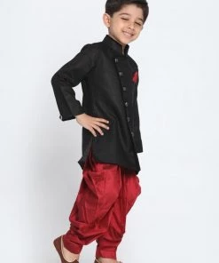 JBN Creation Boys' Black Cotton Blend Sherwani