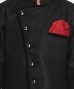 JBN Creation Boys' Black Cotton Blend Sherwani