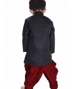 JBN Creation Boys' Black Cotton Blend Sherwani