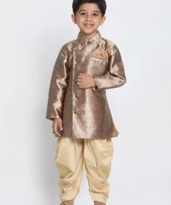 JBN Creation Boys' Gold Cotton Blend Sherwani