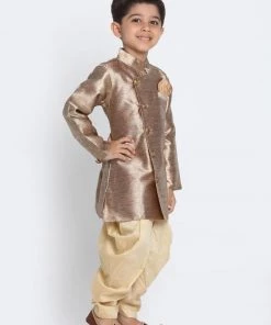 JBN Creation Boys' Gold Cotton Blend Sherwani