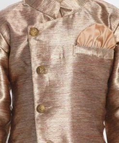 JBN Creation Boys' Gold Cotton Blend Sherwani