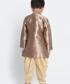 JBN Creation Boys' Gold Cotton Blend Sherwani