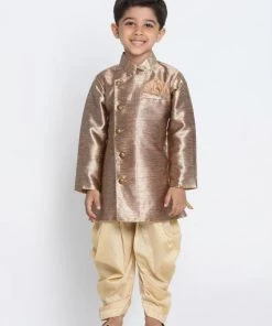 JBN Creation Boys' Gold Cotton Blend Sherwani