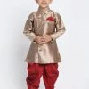 JBN Creation Boys' Gold Cotton Blend Sherwani