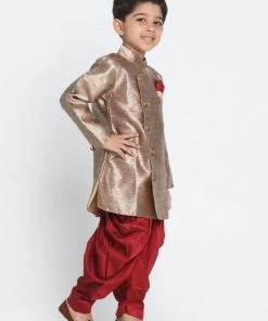 JBN Creation Boys' Gold Cotton Blend Sherwani