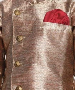 JBN Creation Boys' Gold Cotton Blend Sherwani