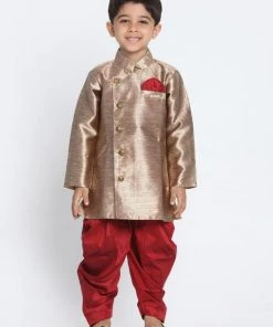 JBN Creation Boys' Gold Cotton Blend Sherwani