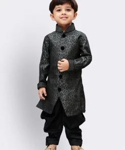 JBN Creation Boys' Grey Silk Blend Sherwani