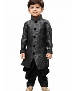 Sherwani/Indowestern Vastramay Silk Blend Grey Baap Beta Sherwani Set