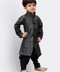JBN Creation Boys' Grey Silk Blend Sherwani