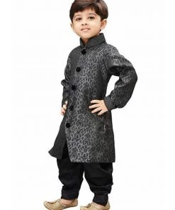 Sherwani/Indowestern Vastramay Silk Blend Grey Baap Beta Sherwani Set