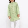 JBN Creation Buy 1 Get 1 Boys' Green Cotton Silk Sherwani And Churidar Set