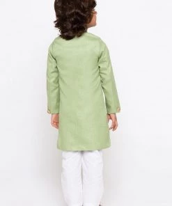 JBN Creation Buy 1 Get 1 Boys' Green Cotton Silk Sherwani And Churidar Set