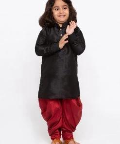 Vastramay Silk Blend Black And Maroon Baap Beta Dhoti Kurta Set 13 Vastramay Silk Blend Black And Maroon Baap Beta Dhoti Kurta Set