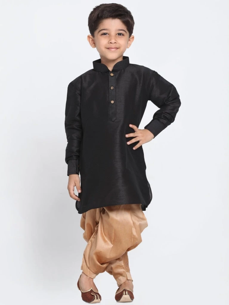 Vastramay Silk Blend Black And Rose Gold Baap Beta Dhoti Kurta Set 5 Vastramay Silk Blend Black And Rose Gold Baap Beta Dhoti Kurta Set