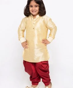 JBN Creation Boys' Gold Cotton Silk Kurta And Dhoti Pant Set