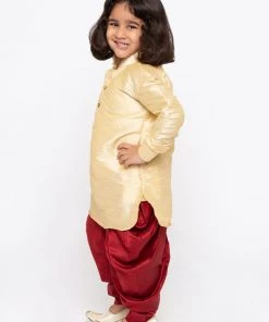 JBN Creation Boys' Gold Cotton Silk Kurta And Dhoti Pant Set