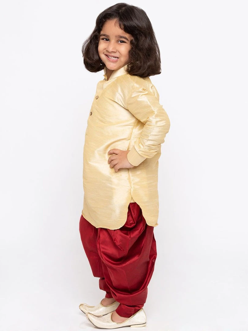 JBN Creation Boys' Gold Cotton Silk Kurta And Dhoti Pant Set 4 JBN Creation Boys' Gold Cotton Silk Kurta And Dhoti Pant Set