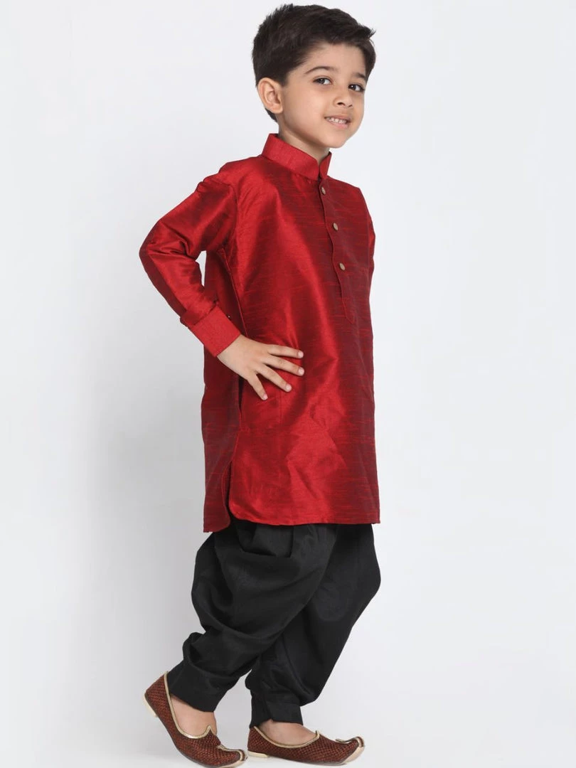 JBN Creation Boys' Maroon Cotton Silk Kurta And Dhoti Pant Set 4 JBN Creation Boys' Maroon Cotton Silk Kurta And Dhoti Pant Set