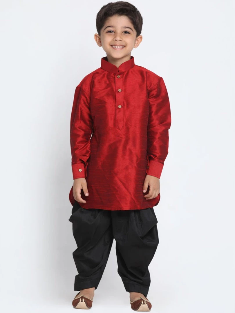 JBN Creation Boys' Maroon Cotton Silk Kurta And Dhoti Pant Set 8 JBN Creation Boys' Maroon Cotton Silk Kurta And Dhoti Pant Set