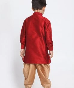 Vastramay Silk Blend Maroon And Rose Gold Baap Beta Dhoti Kurta Set