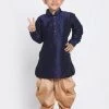 JBN Creation Boys' Navy Blue Cotton Silk Blend Kurta And Dhoti Pant Set