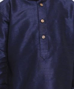 JBN Creation Boys' Navy Blue Cotton Silk Blend Kurta And Dhoti Pant Set