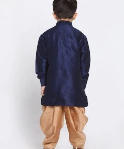 JBN Creation Boys' Navy Blue Cotton Silk Blend Kurta And Dhoti Pant Set