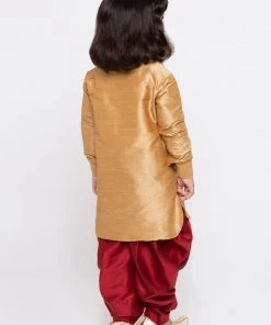 Vastramay Silk Blend Rose Gold And Maroon Baap Beta Dhoti Kurta Set