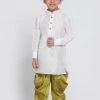 JBN Creation Boys' White Cotton Silk Kurta And Dhoti Pant Set