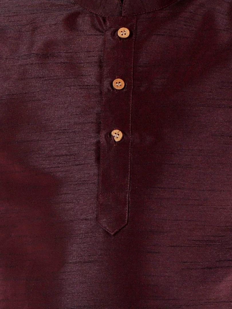 Vastramay Boys' Wine Cotton Silk Blend Kurta And Dhoti Pant Set 6 Vastramay Boys' Wine Cotton Silk Blend Kurta And Dhoti Pant Set