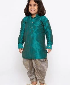 JBN Creation Buy 1 Get 1 Boys' Teal Cotton Silk Kurta And Dhoti Pant Set