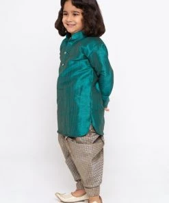 JBN Creation Buy 1 Get 1 Boys' Teal Cotton Silk Kurta And Dhoti Pant Set
