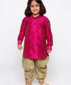 JBN Creation Buy 1 Get 1 Boys' Pink Cotton Silk Kurta And Dhoti Pant Set