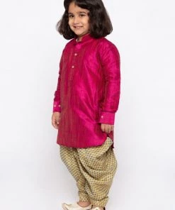 JBN Creation Buy 1 Get 1 Boys' Pink Cotton Silk Kurta And Dhoti Pant Set