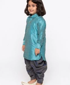 JBN Creation Boys' Blue Cotton Silk Kurta And Dhoti Pant Set 10 JBN Creation Boys' Blue Cotton Silk Kurta And Dhoti Pant Set