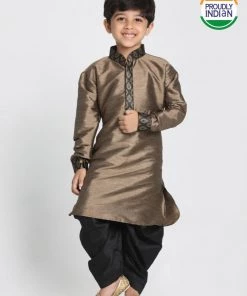 JBN Creation Boys' Black Cotton Silk Blend Kurta And Dhoti Pant Set