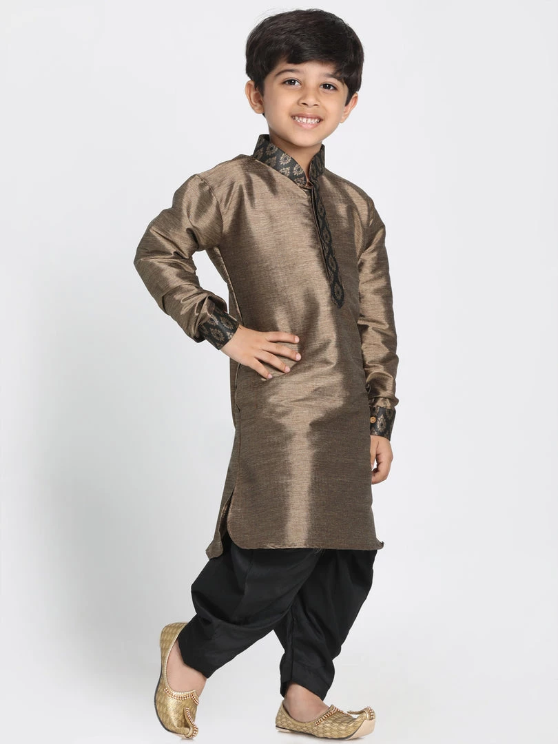 Vastramay Silk Blend Bronze And Black Baap Beta Dhoti Kurta Set 6 Vastramay Silk Blend Bronze And Black Baap Beta Dhoti Kurta Set
