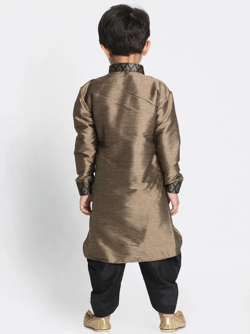 Vastramay Silk Blend Bronze And Black Baap Beta Dhoti Kurta Set 8 Vastramay Silk Blend Bronze And Black Baap Beta Dhoti Kurta Set
