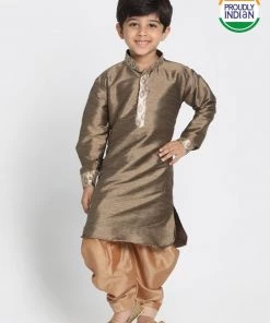 JBN Creation Boys' Bronze Cotton Silk Blend Kurta And Dhoti Pant Set